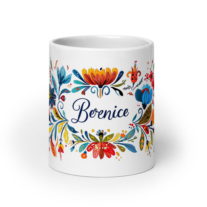 Berenice Exclusive Name Art Piece Home Office Work Coffee Mug Mexican Spanish Pride Gift Cup One-Of-A-Kind Calligraphy White Glossy Mug | B11 Mexicada