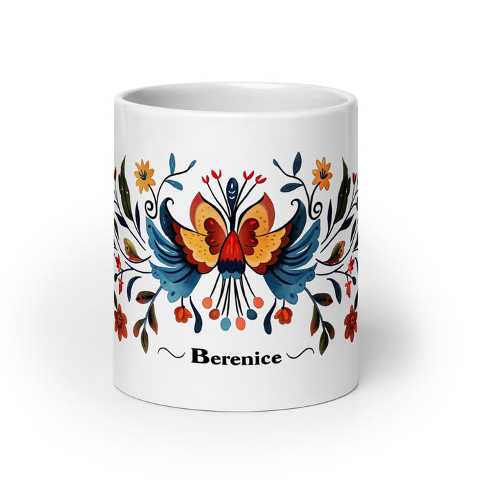 Berenice Exclusive Name Art Piece Home Office Work Coffee Mug Mexican Spanish Pride Gift Cup One-Of-A-Kind Calligraphy White Glossy Mug | B14 Mexicada