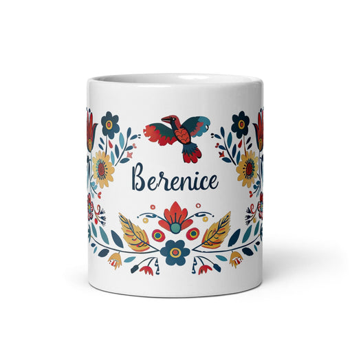 Berenice Exclusive Name Art Piece Home Office Work Coffee Mug Mexican Spanish Pride Gift Cup One-Of-A-Kind Calligraphy White Glossy Mug | B15 Mexicada