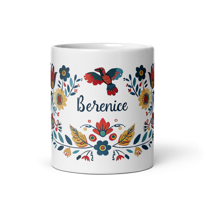 Berenice Exclusive Name Art Piece Home Office Work Coffee Mug Mexican Spanish Pride Gift Cup One-Of-A-Kind Calligraphy White Glossy Mug | B15 Mexicada