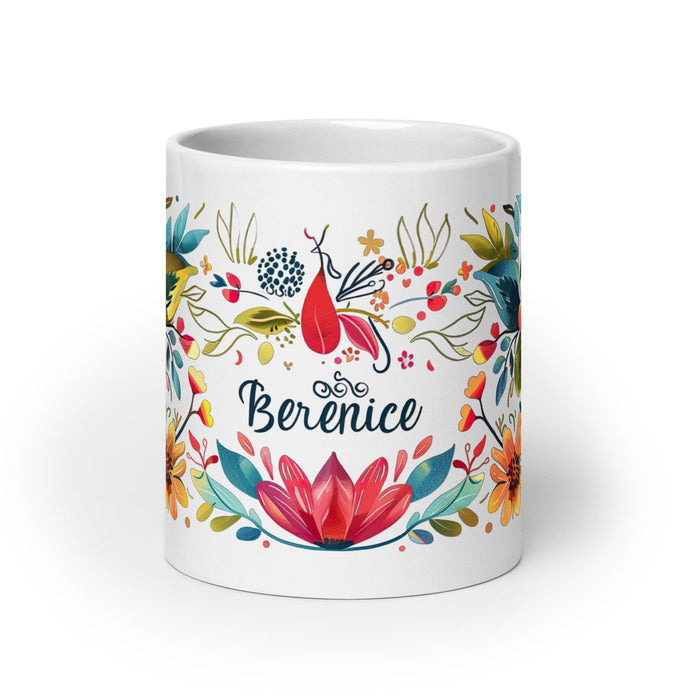 Berenice Exclusive Name Art Piece Home Office Work Coffee Mug Mexican Spanish Pride Gift Cup One-Of-A-Kind Calligraphy White Glossy Mug | B18 Mexicada