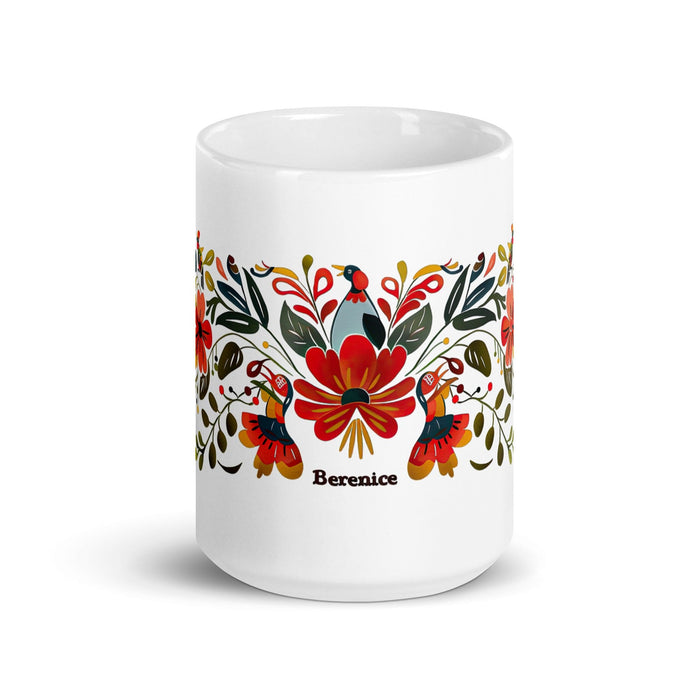 Berenice Exclusive Name Art Piece Home Office Work Coffee Mug Mexican Spanish Pride Gift Cup One-Of-A-Kind Calligraphy White Glossy Mug | B2 Mexicada