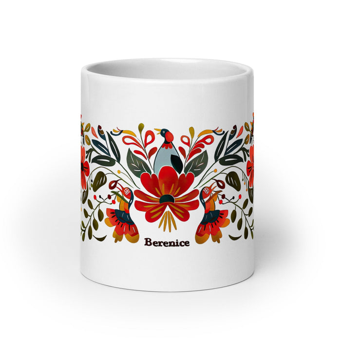 Berenice Exclusive Name Art Piece Home Office Work Coffee Mug Mexican Spanish Pride Gift Cup One-Of-A-Kind Calligraphy White Glossy Mug | B2 Mexicada