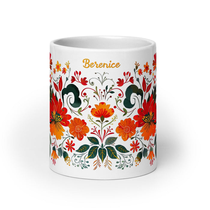 Berenice Exclusive Name Art Piece Home Office Work Coffee Mug Mexican Spanish Pride Gift Cup One-Of-A-Kind Calligraphy White Glossy Mug | B20 Mexicada