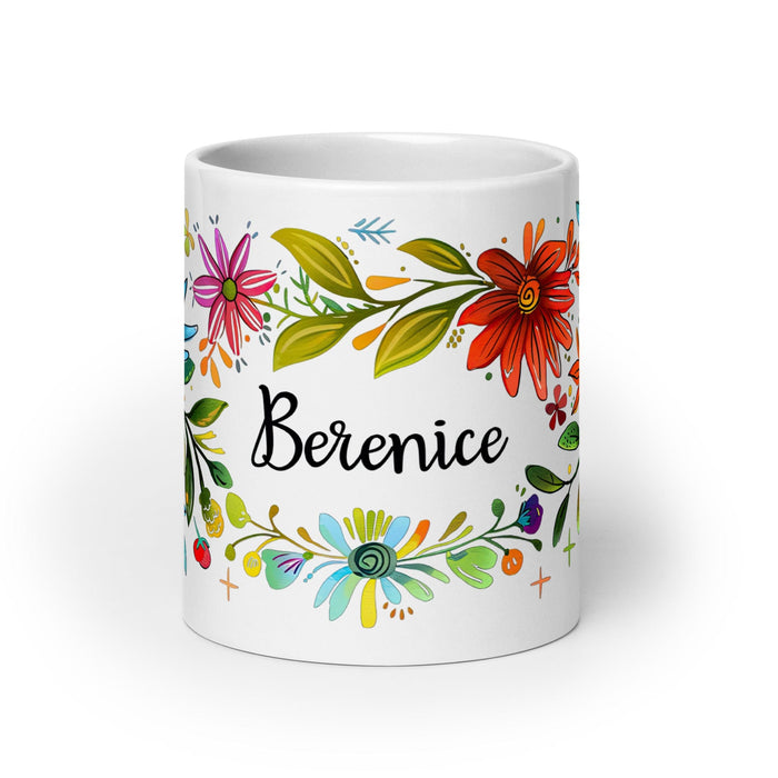 Berenice Exclusive Name Art Piece Home Office Work Coffee Mug Mexican Spanish Pride Gift Cup One-Of-A-Kind Calligraphy White Glossy Mug | B21 Mexicada