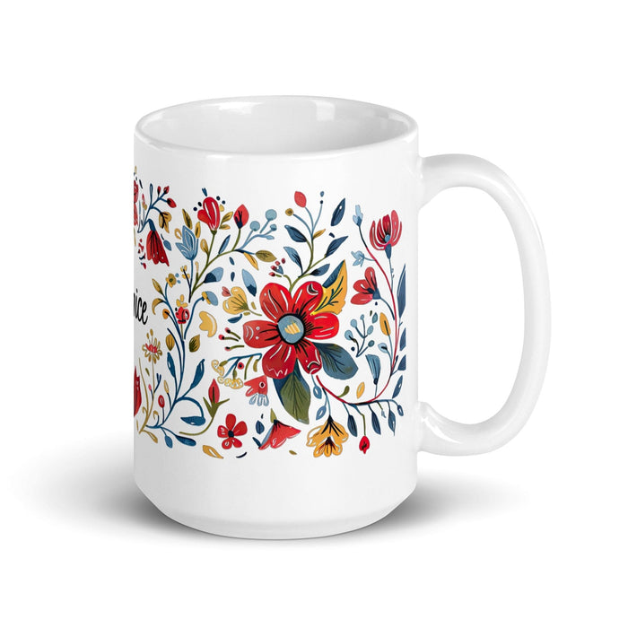 Berenice Exclusive Name Art Piece Home Office Work Coffee Mug Mexican Spanish Pride Gift Cup One-Of-A-Kind Calligraphy White Glossy Mug | B3 Mexicada 15 oz