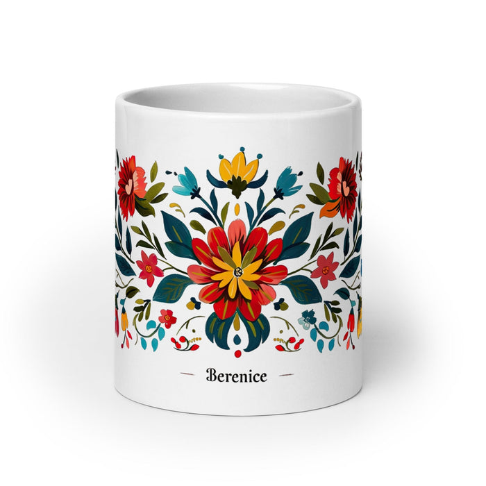 Berenice Exclusive Name Art Piece Home Office Work Coffee Mug Mexican Spanish Pride Gift Cup One-Of-A-Kind Calligraphy White Glossy Mug | B6 Mexicada