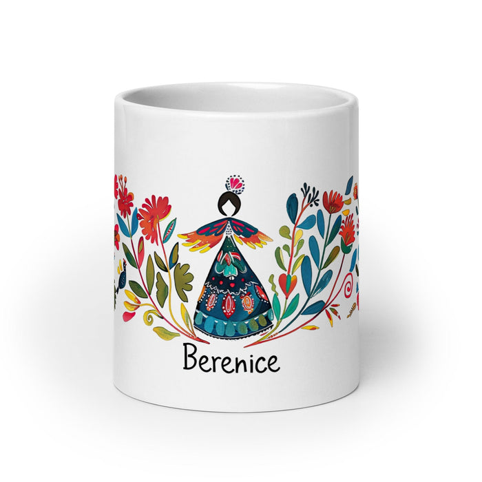 Berenice Exclusive Name Art Piece Home Office Work Coffee Mug Mexican Spanish Pride Gift Cup One-Of-A-Kind Calligraphy White Glossy Mug | B9 Mexicada