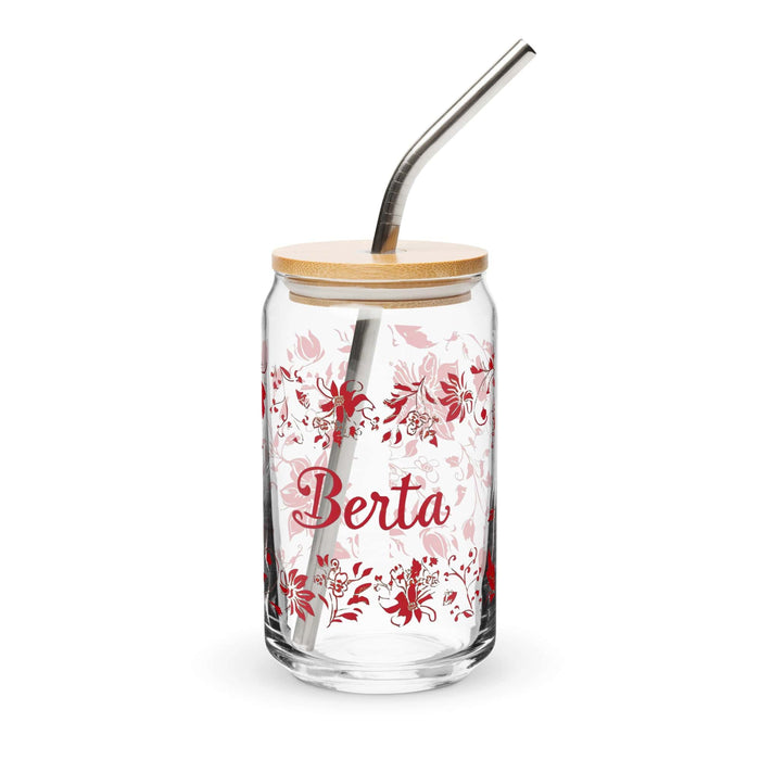 Berta Exclusive Name Art Piece Can-Shaped Glass Home Office Work Mexican Spanish Pride Gift Cup One-Of-A-Kind Calligraphy Glass | B1 Mexicada 16 oz With Lid & Straw