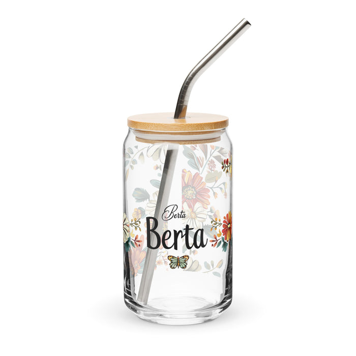 Berta Exclusive Name Art Piece Can - Shaped Glass Home Office Work Mexican Spanish Pride Gift Cup One - Of - A - Kind Calligraphy Glass | B10 - Mexicada