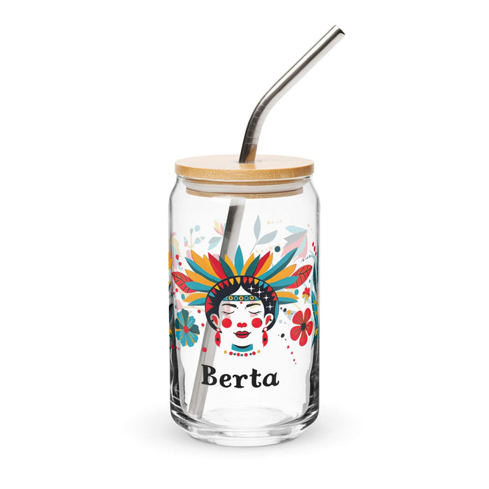 Berta Exclusive Name Art Piece Can-Shaped Glass Home Office Work Mexican Spanish Pride Gift Cup One-Of-A-Kind Calligraphy Glass | B11 Mexicada 16 oz With Lid & Straw