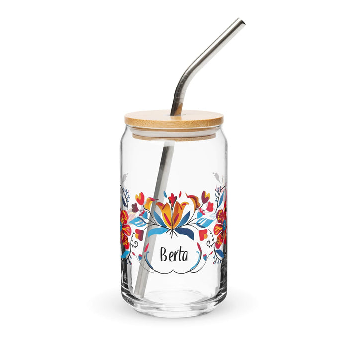 Berta Exclusive Name Art Piece Can-Shaped Glass Home Office Work Mexican Spanish Pride Gift Cup One-Of-A-Kind Calligraphy Glass | B13 Mexicada 16 oz With Lid & Straw