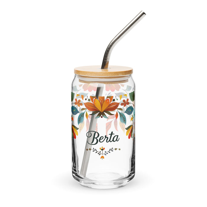 Berta Exclusive Name Art Piece Can - Shaped Glass Home Office Work Mexican Spanish Pride Gift Cup One - Of - A - Kind Calligraphy Glass | B15 - Mexicada