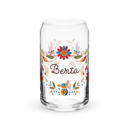 Berta Exclusive Name Art Piece Can-Shaped Glass Home Office Work Mexican Spanish Pride Gift Cup One-Of-A-Kind Calligraphy Glass | B18 Mexicada 16 oz