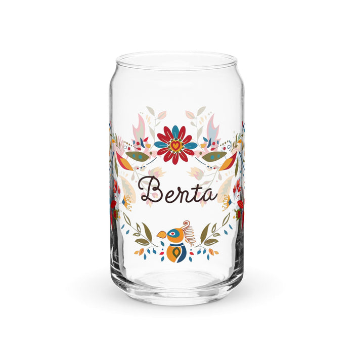 Berta Exclusive Name Art Piece Can-Shaped Glass Home Office Work Mexican Spanish Pride Gift Cup One-Of-A-Kind Calligraphy Glass | B18 Mexicada 16 oz