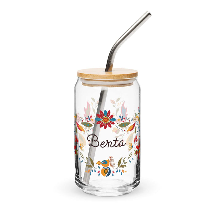 Berta Exclusive Name Art Piece Can-Shaped Glass Home Office Work Mexican Spanish Pride Gift Cup One-Of-A-Kind Calligraphy Glass | B18 Mexicada 16 oz With Lid & Straw