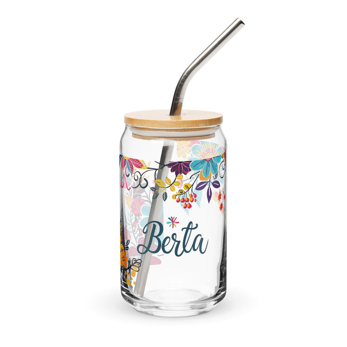 Berta Exclusive Name Art Piece Can - Shaped Glass Home Office Work Mexican Spanish Pride Gift Cup One - Of - A - Kind Calligraphy Glass | B19 - Mexicada