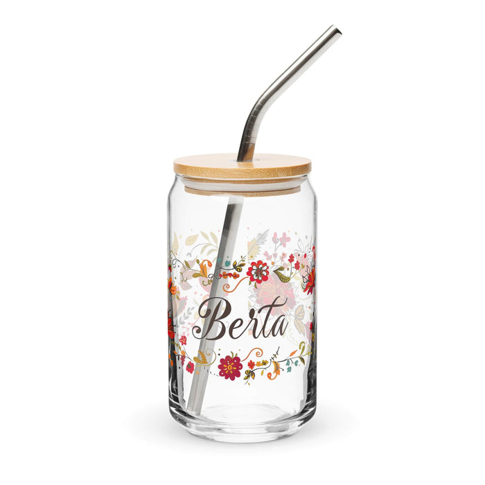 Berta Exclusive Name Art Piece Can-Shaped Glass Home Office Work Mexican Spanish Pride Gift Cup One-Of-A-Kind Calligraphy Glass | B20 Mexicada 16 oz With Lid & Straw