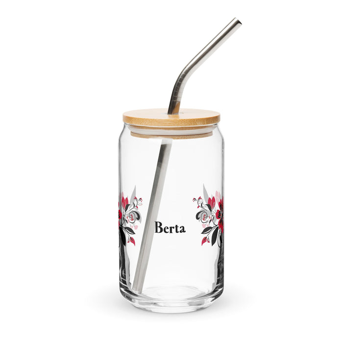 Berta Exclusive Name Art Piece Can - Shaped Glass Home Office Work Mexican Spanish Pride Gift Cup One - Of - A - Kind Calligraphy Glass | B23 - Mexicada