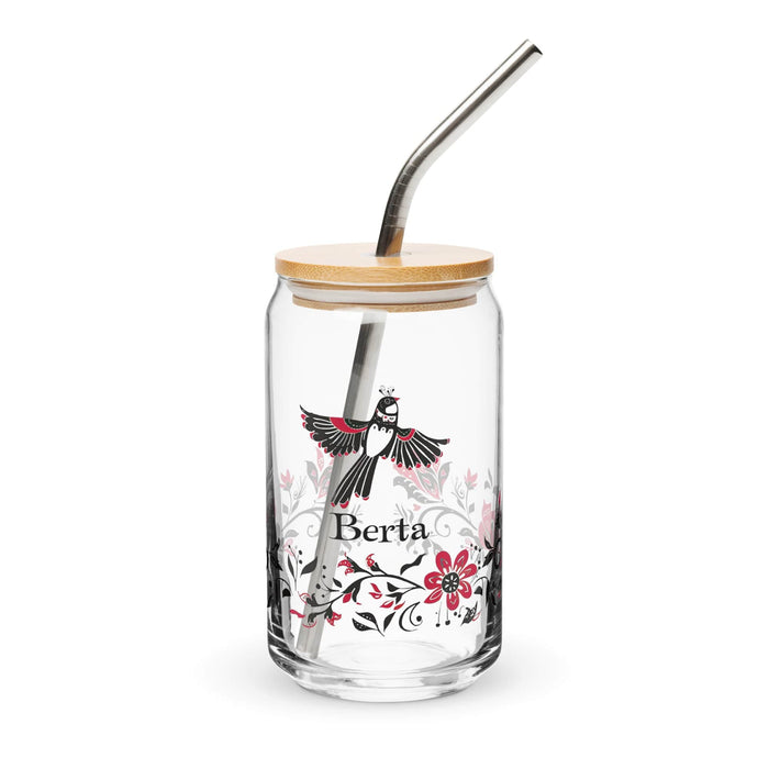 Berta Exclusive Name Art Piece Can-Shaped Glass Home Office Work Mexican Spanish Pride Gift Cup One-Of-A-Kind Calligraphy Glass | B24 Mexicada 16 oz With Lid & Straw