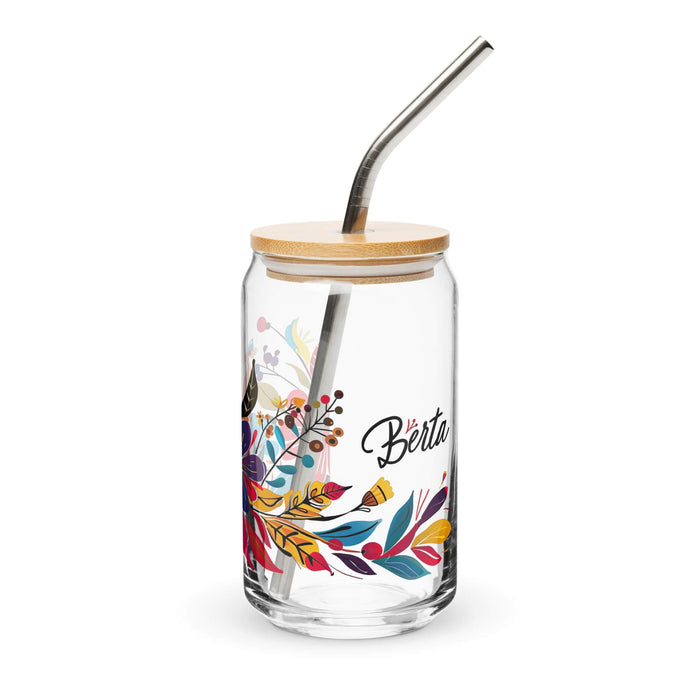 Berta Exclusive Name Art Piece Can-Shaped Glass Home Office Work Mexican Spanish Pride Gift Cup One-Of-A-Kind Calligraphy Glass | B25 Mexicada 16 oz With Lid & Straw