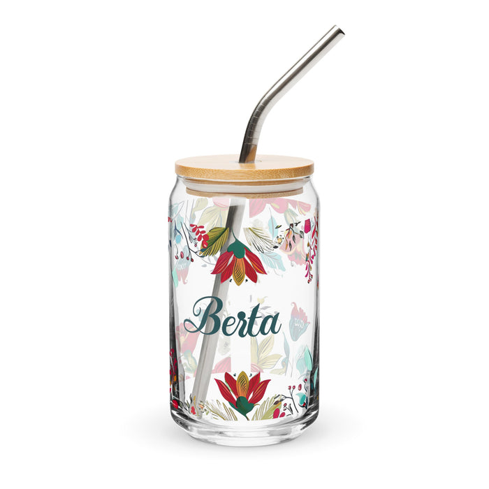 Berta Exclusive Name Art Piece Can - Shaped Glass Home Office Work Mexican Spanish Pride Gift Cup One - Of - A - Kind Calligraphy Glass | B26 - Mexicada