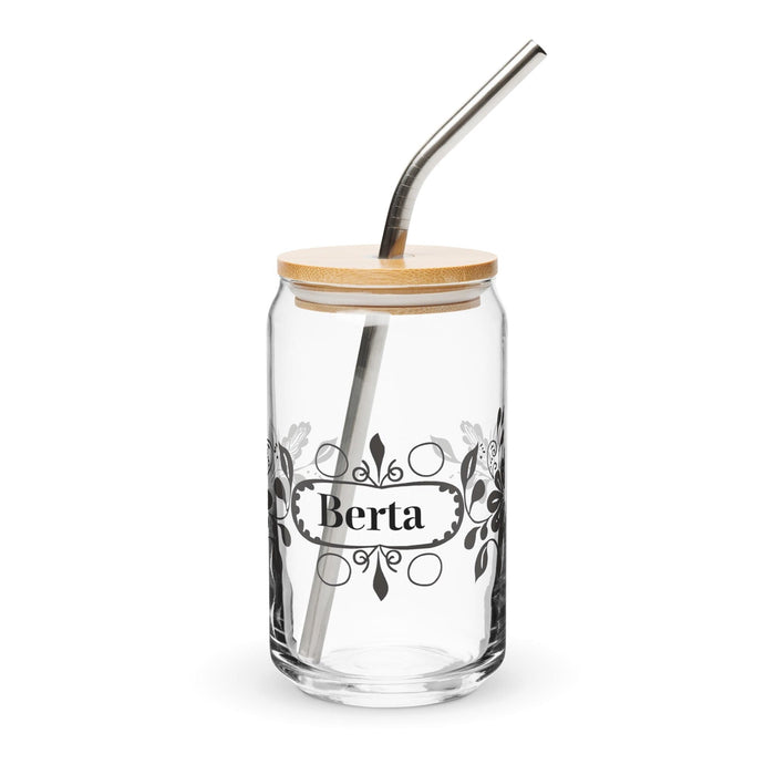 Berta Exclusive Name Art Piece Can-Shaped Glass Home Office Work Mexican Spanish Pride Gift Cup One-Of-A-Kind Calligraphy Glass | B3 Mexicada 16 oz With Lid & Straw