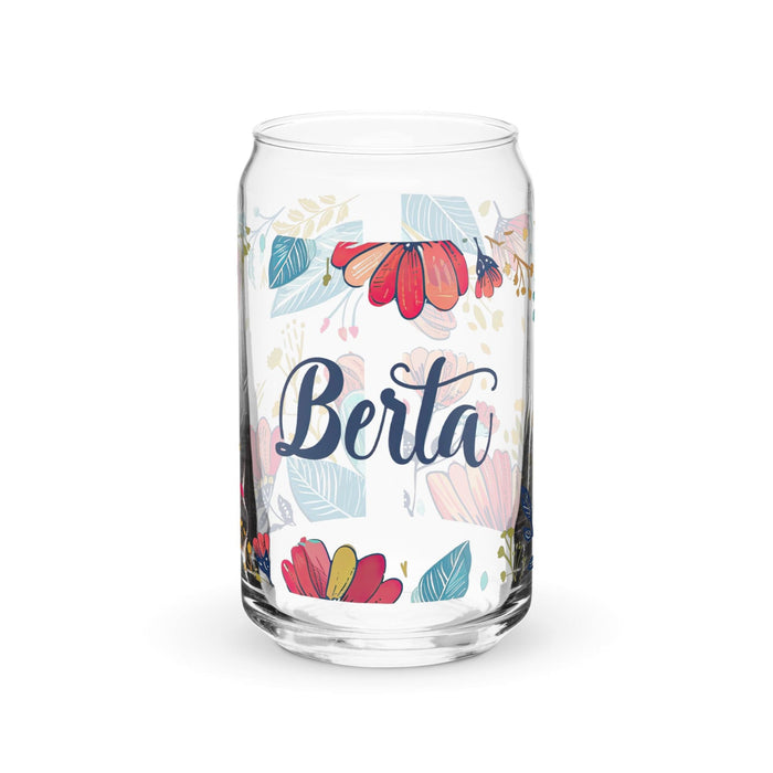 Berta Exclusive Name Art Piece Can-Shaped Glass Home Office Work Mexican Spanish Pride Gift Cup One-Of-A-Kind Calligraphy Glass | B4 Mexicada 16 oz (No Lid No Straw)