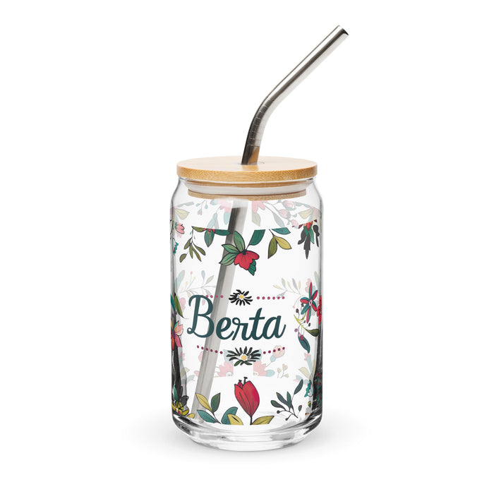 Berta Exclusive Name Art Piece Can - Shaped Glass Home Office Work Mexican Spanish Pride Gift Cup One - Of - A - Kind Calligraphy Glass | B5 - Mexicada