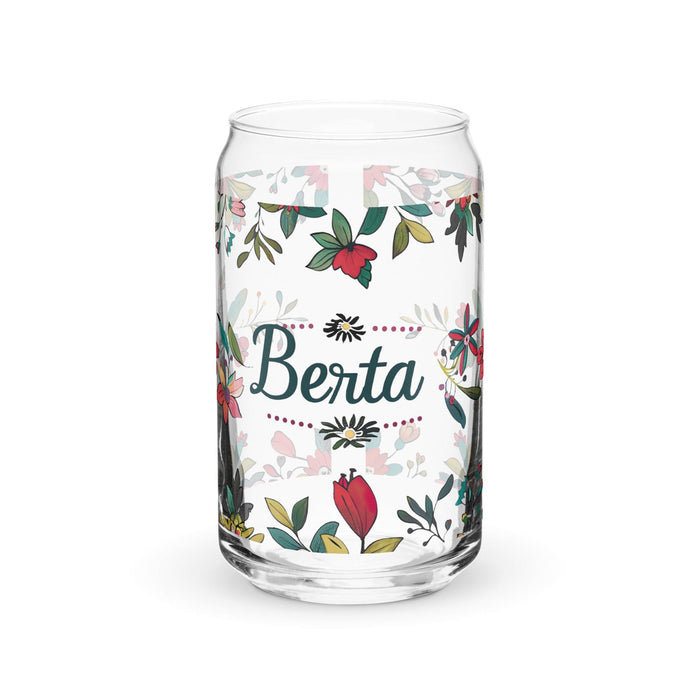 Berta Exclusive Name Art Piece Can-Shaped Glass Home Office Work Mexican Spanish Pride Gift Cup One-Of-A-Kind Calligraphy Glass | B5 Mexicada 16 oz