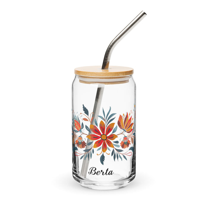 Berta Exclusive Name Art Piece Can - Shaped Glass Home Office Work Mexican Spanish Pride Gift Cup One - Of - A - Kind Calligraphy Glass | B6 - Mexicada