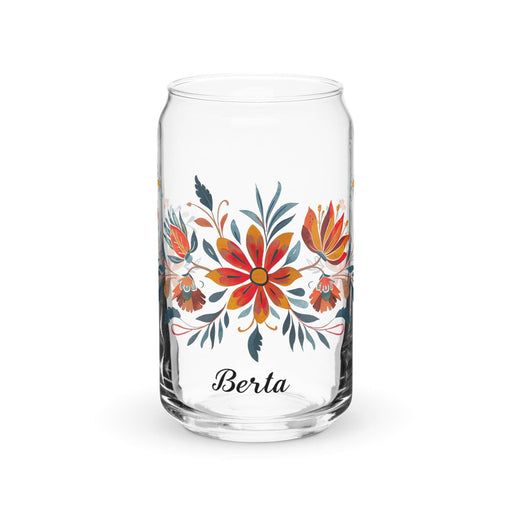 Berta Exclusive Name Art Piece Can-Shaped Glass Home Office Work Mexican Spanish Pride Gift Cup One-Of-A-Kind Calligraphy Glass | B6 Mexicada 16 oz (No Lid No Straw)