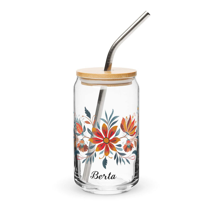 Berta Exclusive Name Art Piece Can-Shaped Glass Home Office Work Mexican Spanish Pride Gift Cup One-Of-A-Kind Calligraphy Glass | B6 Mexicada 16 oz With Lid & Straw