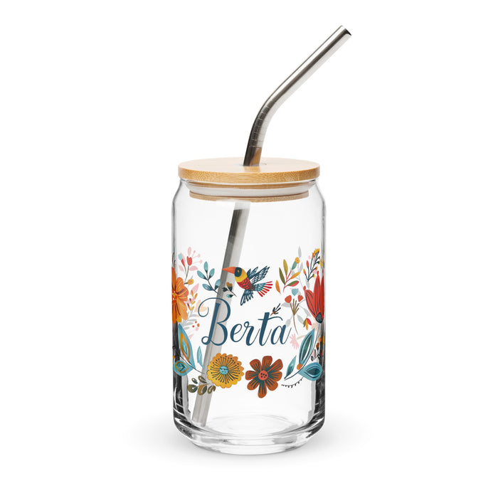 Berta Exclusive Name Art Piece Can - Shaped Glass Home Office Work Mexican Spanish Pride Gift Cup One - Of - A - Kind Calligraphy Glass | B7 - Mexicada