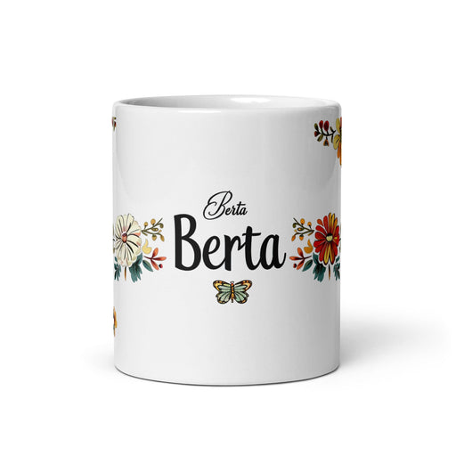 Berta Exclusive Name Art Piece Home Office Work Coffee Mug Mexican Spanish Pride Gift Cup One-Of-A-Kind Calligraphy White Glossy Mug | B10 Mexicada