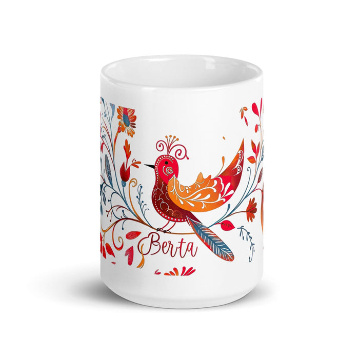 Berta Exclusive Name Art Piece Home Office Work Coffee Mug Mexican Spanish Pride Gift Cup One-Of-A-Kind Calligraphy White Glossy Mug | B16 Mexicada