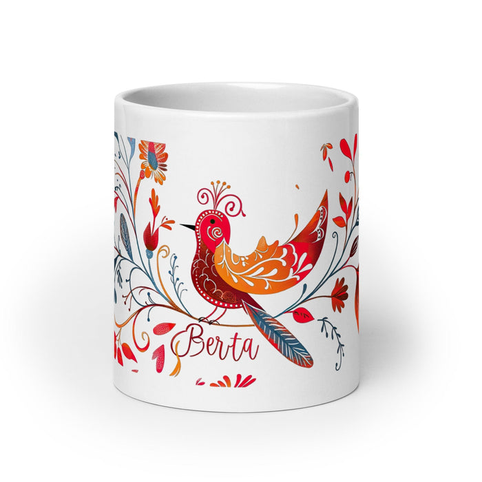 Berta Exclusive Name Art Piece Home Office Work Coffee Mug Mexican Spanish Pride Gift Cup One-Of-A-Kind Calligraphy White Glossy Mug | B16 Mexicada