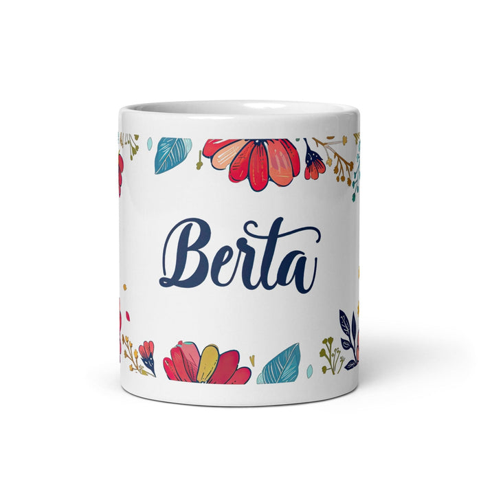 Berta Exclusive Name Art Piece Home Office Work Coffee Mug Mexican Spanish Pride Gift Cup One-Of-A-Kind Calligraphy White Glossy Mug | B4 Mexicada