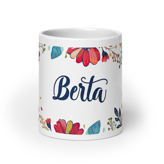 Berta Exclusive Name Art Piece Home Office Work Coffee Mug Mexican Spanish Pride Gift Cup One-Of-A-Kind Calligraphy White Glossy Mug | B4 Mexicada