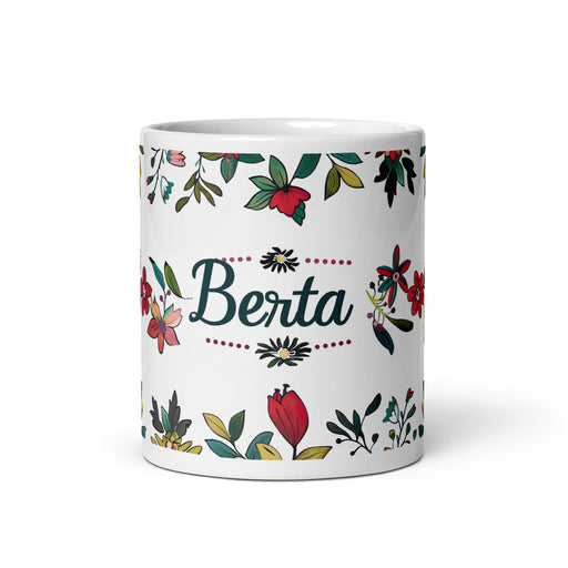 Berta Exclusive Name Art Piece Home Office Work Coffee Mug Mexican Spanish Pride Gift Cup One-Of-A-Kind Calligraphy White Glossy Mug | B5 Mexicada