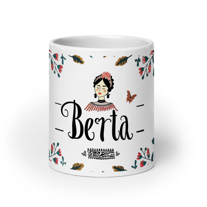 Berta Exclusive Name Art Piece Home Office Work Coffee Mug Mexican Spanish Pride Gift Cup One-Of-A-Kind Calligraphy White Glossy Mug | B8 Mexicada