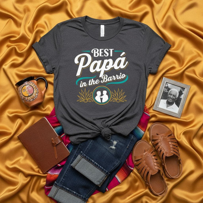 Best Papa in the Barrio T-Shirt | Spanish Father's Day Gift | Día del Padre Tee | Hispanic Dad Shirt | Best Dad Ever Gift for Grandpa Abuelo or Step-Dad | Unisex Graphic T-Shirt Mexicada
