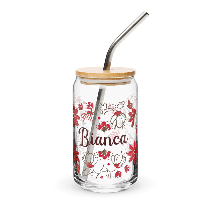 Bianca Exclusive Name Art Piece Can-Shaped Glass Home Office Work Mexican Spanish Pride Gift Cup One-Of-A-Kind Calligraphy Glass | B11 Mexicada 16 oz With Lid & Straw