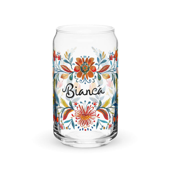 Bianca Exclusive Name Art Piece Can-Shaped Glass Home Office Work Mexican Spanish Pride Gift Cup One-Of-A-Kind Calligraphy Glass | B13 Mexicada 16 oz