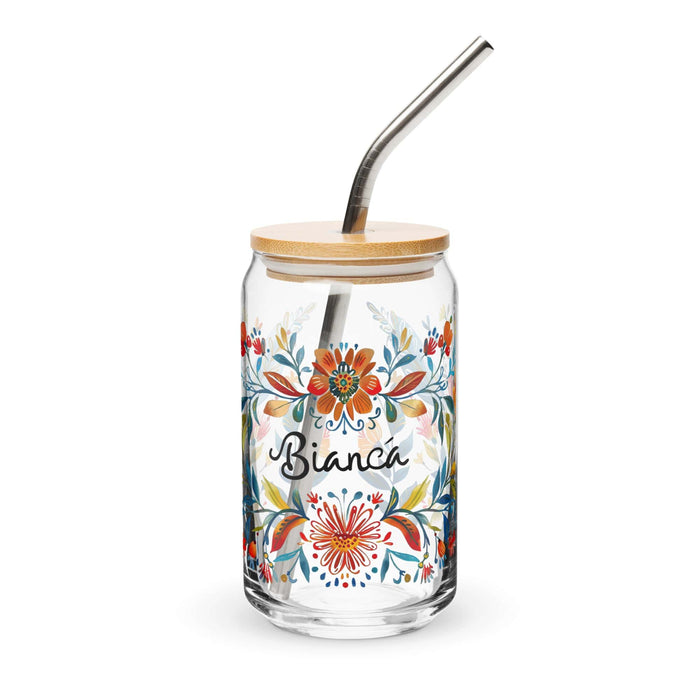 Bianca Exclusive Name Art Piece Can-Shaped Glass Home Office Work Mexican Spanish Pride Gift Cup One-Of-A-Kind Calligraphy Glass | B13 Mexicada 16 oz With Lid & Straw