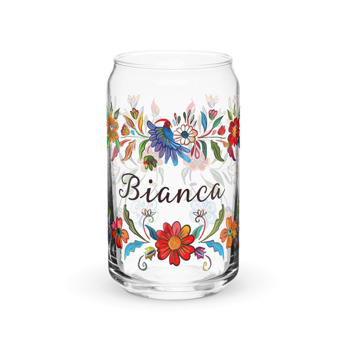 Bianca Exclusive Name Art Piece Can-Shaped Glass Home Office Work Mexican Spanish Pride Gift Cup One-Of-A-Kind Calligraphy Glass | B14 Mexicada 16 oz