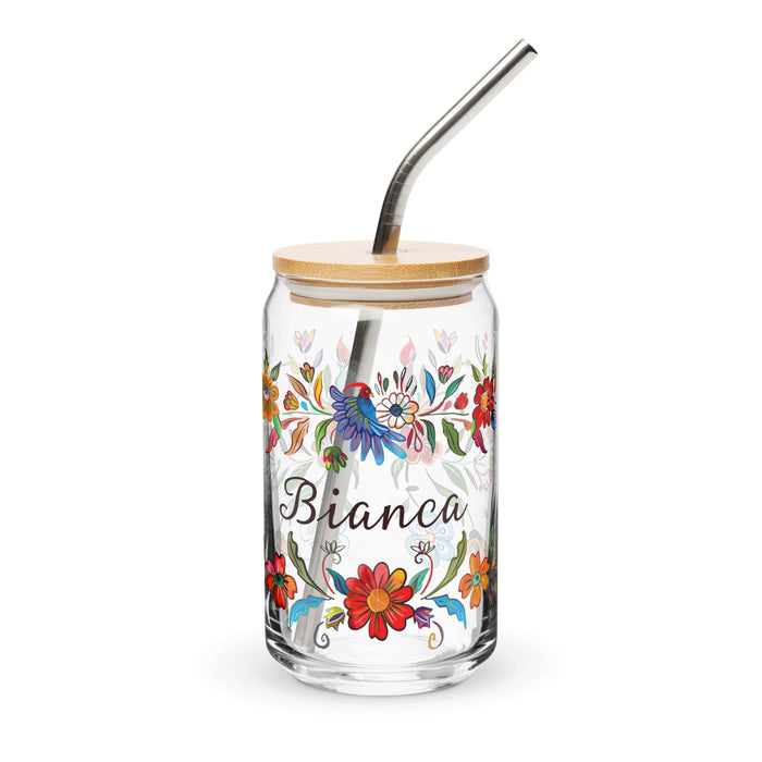 Bianca Exclusive Name Art Piece Can-Shaped Glass Home Office Work Mexican Spanish Pride Gift Cup One-Of-A-Kind Calligraphy Glass | B14 Mexicada 16 oz With Lid & Straw