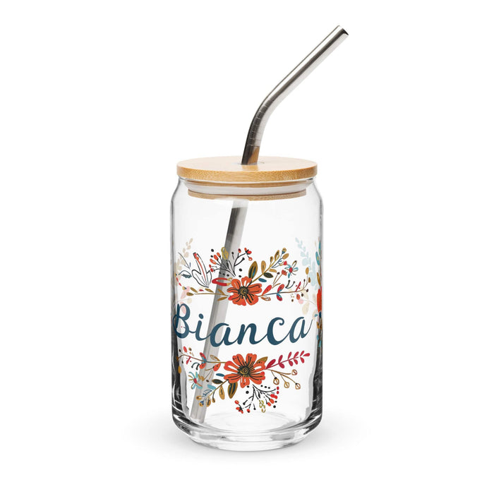 Bianca Exclusive Name Art Piece Can-Shaped Glass Home Office Work Mexican Spanish Pride Gift Cup One-Of-A-Kind Calligraphy Glass | B2 Mexicada 16 oz With Lid & Straw