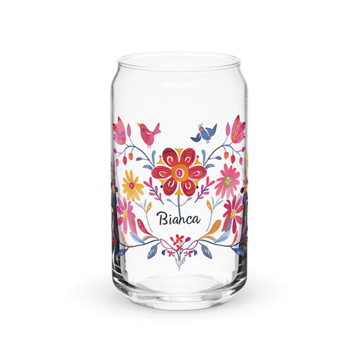 Bianca Exclusive Name Art Piece Can-Shaped Glass Home Office Work Mexican Spanish Pride Gift Cup One-Of-A-Kind Calligraphy Glass | B20 Mexicada 16 oz