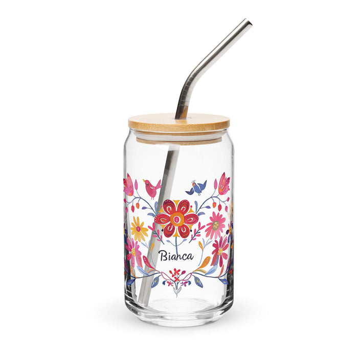 Bianca Exclusive Name Art Piece Can-Shaped Glass Home Office Work Mexican Spanish Pride Gift Cup One-Of-A-Kind Calligraphy Glass | B20 Mexicada 16 oz With Lid & Straw